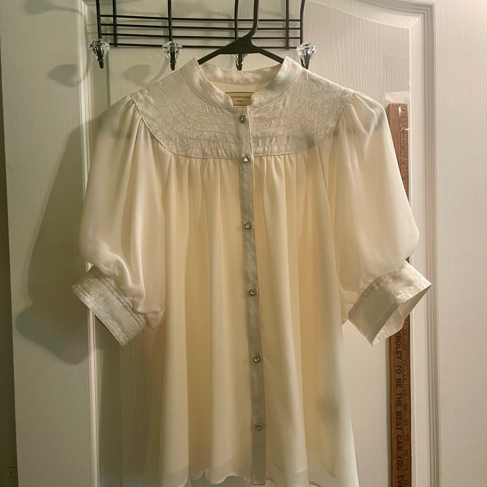 Moulinette Soeurs Cream Textured Blouse with crystal buttons.